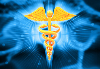 Medical symbol on abstract scientific background. 3d illustration.