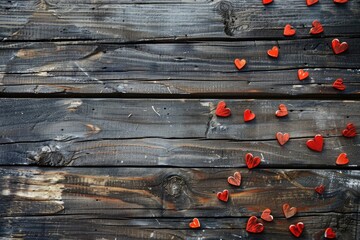 Valentines Wood. Romantic Day Background with Love Hearts on Wooden Texture