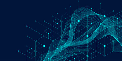 Leinwandbilder - Technology abstract background lines, dots and hexagons. Hexagonal digital concept for poster, banner, header, footer
