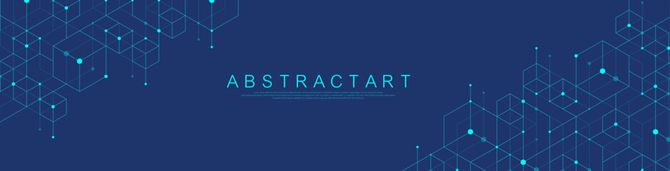 Leinwandbilder - Technology abstract background lines, dots and hexagons. Hexagonal digital concept for poster, banner, header, footer