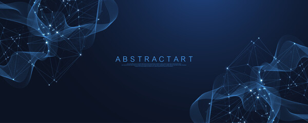 Poster - Global network connection concept. Big data visualization. Social network communication in the global computer networks. Internet technology. Business. Science. Vector illustration