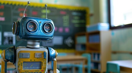 A Robot with Classroom Background