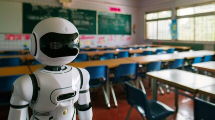 A Robot with Classroom Background
