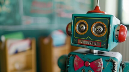 A Robot with Classroom Background