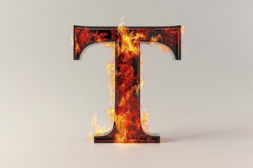 The letter T is made of orange fabric and looks like it's on fire