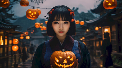 Cute Asian Girl Make Halloween Fashion