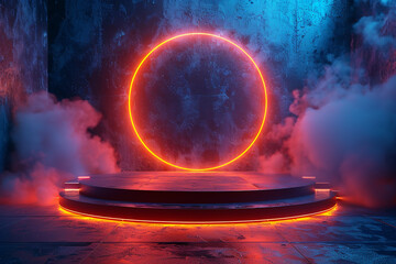 Wall Mural - Podium background 3D light tech stage future