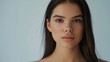 © SC Media - Woman with perfect skin and hair. Skincare or salon beautiful happy girl model with healthy glowing facial and natural makeup with moisturizing cream smile on isolated background with copy space.