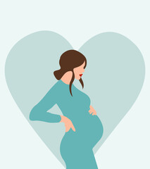 Wall Mural - Illustration of a pregnant girl on a blue background.