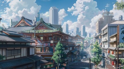 Canvas Print - building landscape anime style