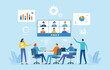 © apinan - business finance analysis. Group business marketing team video conference meeting online and people brainstorming for planning concept