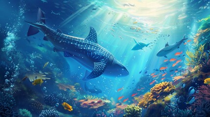 Discover the ocean's wonders with our marine life illustrations. Create stunning prints, videos, websites, and more. Perfect for cards, posters, and UI designs