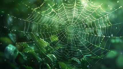 An artistic illustration of a spider weaving a web in a green garden, symbolizing the delicate balance of life in nature.