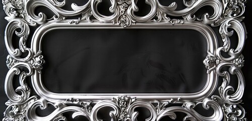 Wall Mural - Baroque silver frame with swirling details and rich embellishments, displayed in fine detail