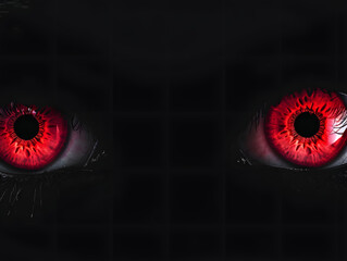 Wall Mural - Red evil eyes on a black background