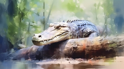 Canvas Print - Crocodile in a nature watercolor style