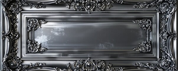 Wall Mural - Antique silver frame with ornate patterns and rich details, photographed in high definition