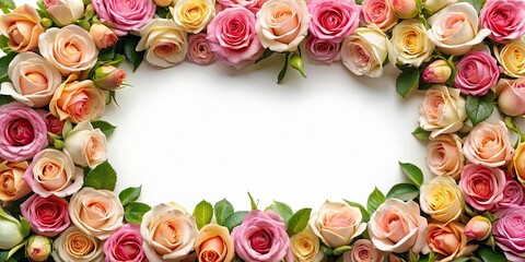 Sticker - Frame adorned with beautiful roses, roses, floral, flowers, blooming, delicate, romantic, elegant, border, decoration, ornate