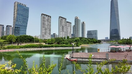 Wall Mural - Songdo Central Park and city view in Incheon, Korea