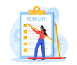 © Rudzhan - Woman with to do list. Young girl with pencil near notepad with list of goals and tasks. Organizing efficient workflow and time management. Cartoon vector illustration isolated on white background