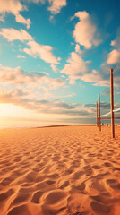 Wall Mural - Volleyball net on the beach in sunset