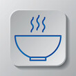 © Leo Kavalli - Bowl of food simple icon vector. Flat design. Paper cut design. Cutted blue symbol with shadow. Gray badge button, gray background