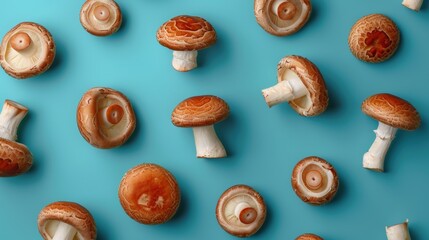 mushrooms on a bright blue background