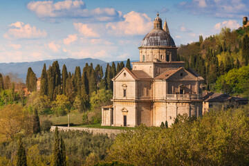 Wall Mural - San Biagio church and surrounding landscape. Montepulciano town, province of Siena, Tuscany region, Italy, Europe.