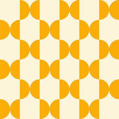 Poster - Trendy retro geometric seamless pattern with yellow semicircles on a beige background. Modern minimal abstract background. Vector illustration