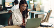 © HockleyM1/peopleimages.com - Research, glasses and woman with laptop in office for project plan, brainstorming and information. Creative, person and web design with tech at desk for digital portfolio, update and ux development