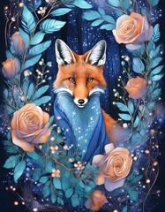 Canvas Print - fox with flowers