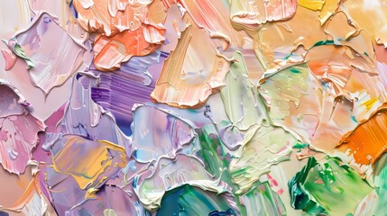 Wall Mural - A fragment of multicolored texture painting. Abstract art background. Oil on canvas. Rough brushstrokes of paint. Closeup of a painting with oil and palette knife. Highly textured, high quality