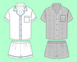© MdAbir - ladies nightwear revere shirt and shorts loungewear fashion illustration flat sketch vector.