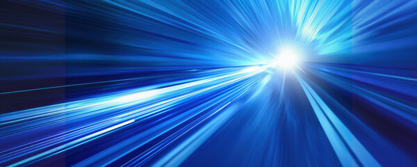 Poster - Abstract blue lines converging towards a bright light