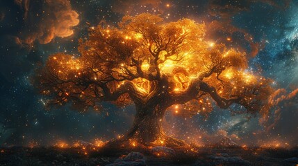 Wall Mural - Glowing Tree in the Night Sky