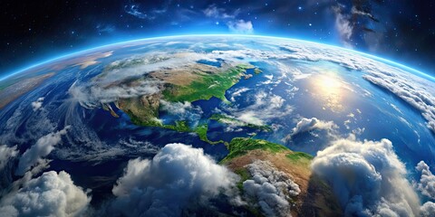 Wall Mural - Planet Earth viewed from space with clouds and oceans, earth, planet, space, globe, environment, blue, beautiful