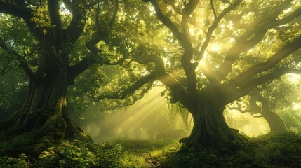 Poster - Sunlight Through Ancient Trees