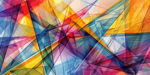 Wall Mural - abstract triangles, in the style of line art, transparency, multi color