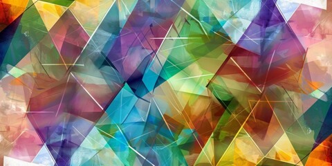 Wall Mural - abstract triangles, in the style of line art, transparency, multi color