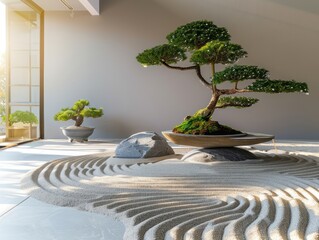 Canvas Print - Zen Garden with Bonsai Tree