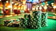 © wasan - green gaming table chips on the table in casino retro casino decor closeup, table, retro, closeup, chips, table, casino, gaming