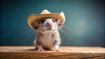 Sticker - Cute mouse wearing a cowboy hat looking up, mouse, cowboy hat, adorable, cute, small, furry, western, rodent, whiskers, hat