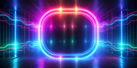 Wall Mural - Quadratic Neon blur glow. Color light overlay. Copy space.