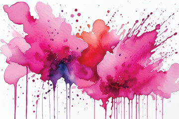 Abstract watercolor Pink paint splash. Pink water color paint splash on white background. Colorful abstract watercolor texture stain with splashes and spatters. 