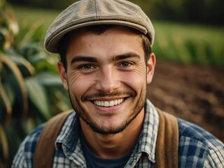 Wall Mural - young farmer guy smiling on camera closeup portrait shot