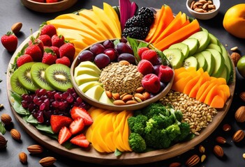 vibrant vegan platter featuring diverse textures healthy eating, fresh, colorful, delicious, nutritious, variety, appetizing, assortment, crunchy, chewy