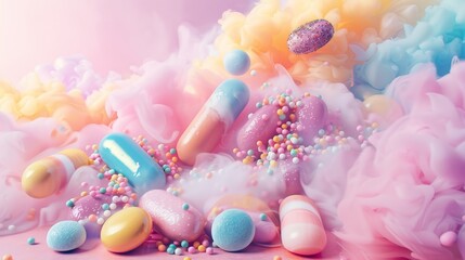 Wall Mural - Colorful candies and sweets with pastel tones