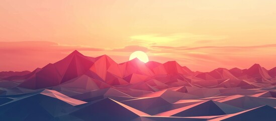 Canvas Print - Low Poly Mountain Sunset