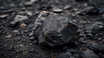 Wall Mural - Close-up of a solitary grey rock surrounded by scattered pebbles.