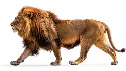 Canvas Print - Majestic Lion Walking Against a White Background